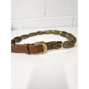 Vintage Omega Women's Southwestern Concho Gold Metal Leather Belt, Size M, Brown